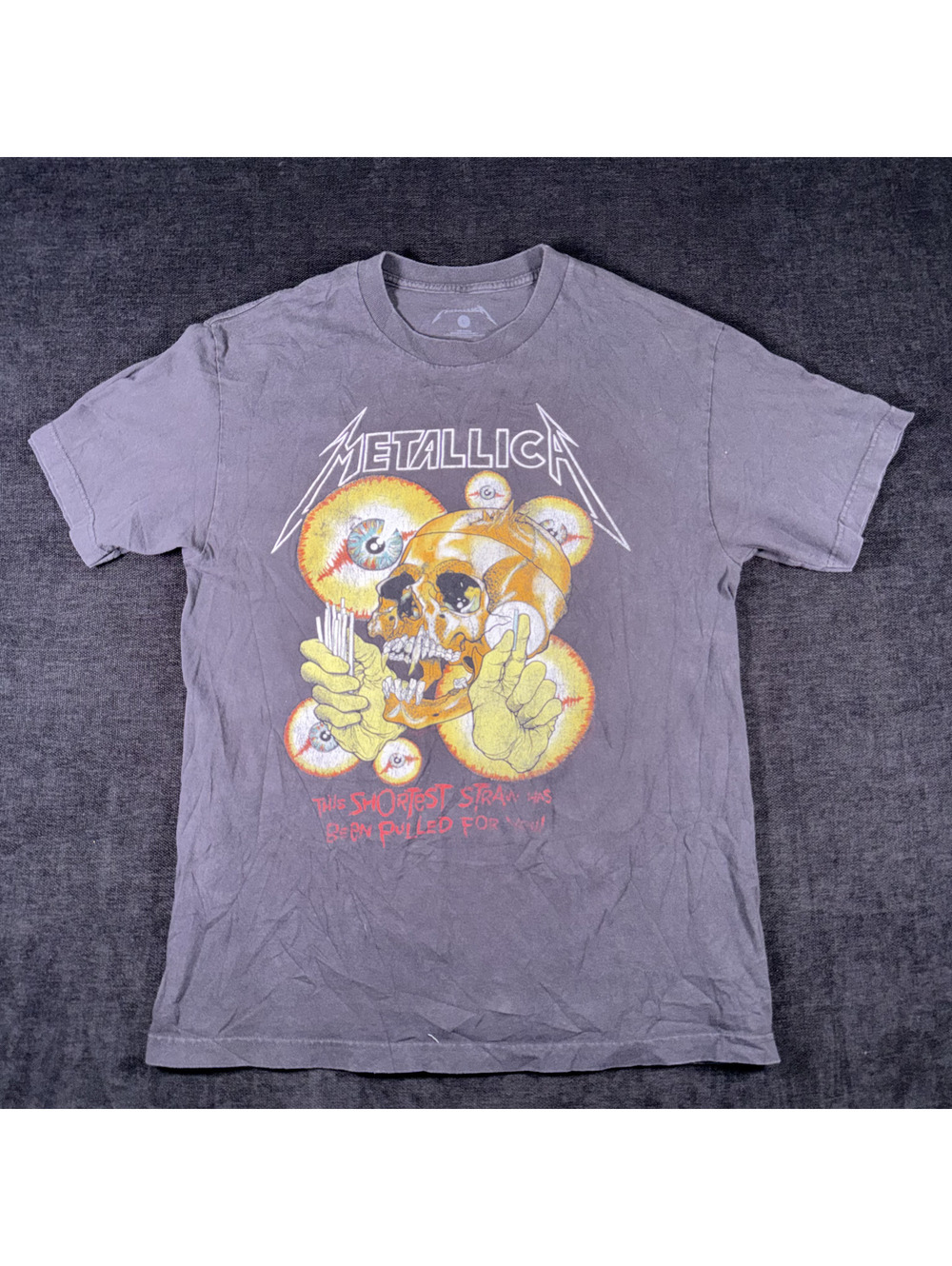 Metallica Vintage Graphic Band T-Shirt with Skull and Eyeball Design, Large